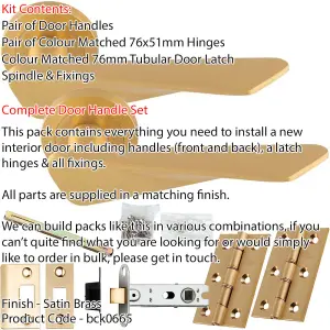 Door Handle & Latch Pack - Satin Brass - Chunky Twist Bar Lever On Round Rose