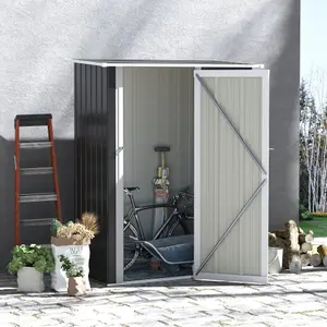 Outsunny Outdoor Storage Shed Steel Garden Shed w/ Lockable Door Dark Grey