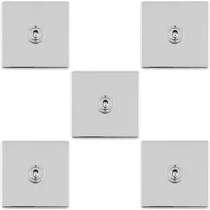 5 PACK 1 Gang Single Retro Toggle Light Switch SCREWLESS CHROME 10A 2 Way Plate