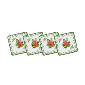 Placemats & Coasters Robin & Poinsettia Christmas Table Decor Wood Cork 8pcs Set