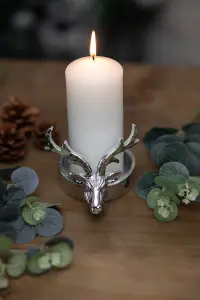 Christmas Silver Stag Candle Holder