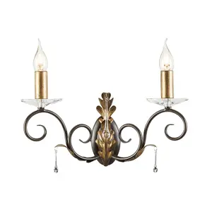 Elstead Amarilli 2 Light Indoor Candle Wall Light Gold, Floral Leaves Design , E14