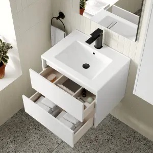 Banyetti Venti 600mm Wall Hung Vanity Unit with Basin - Matt White