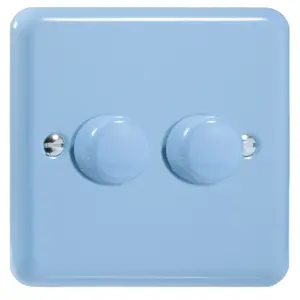 Varilight 2-Gang 2-Way V-Pro Push On/Off Rotary LED Dimmer 2 x 0-120W Duck Egg Blue