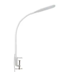 ValueLights Adjustable LED Daylight Desk Lamp with Clamp, Colour Modes with Dimmer and USB - White