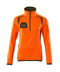 Mascot Accelerate Safe Ladies Half Zip Microfleece (Hi-Vis Orange/Moss Green)  (Small)