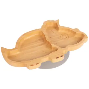 Tiny Dining - Children's Bamboo Suction Dinosaur Plate - Grey