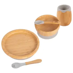 5pc Bamboo Round Baby Weaning Set - Grey