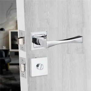 1 Set Straight Astrid Design Bathroom Complete Door Handle Set Polished Chrome Finish