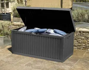 Garden Storage Box Plastic Outdoor Large 336L Patio Container Garden Structure Outbuildings Wheels Lock Lid