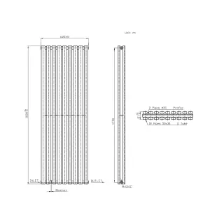 Right Radiators 1800x620 mm Vertical Double D Shape Flat Panel Designer Radiator Anthracite