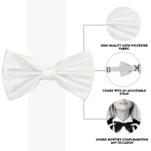 White Satin Polyester Bow Tie for Casual & Formal Wear, Wedding Party Accessory