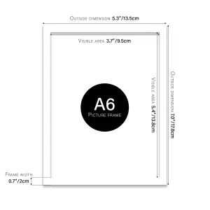 A6 White Picture Frame Fits A6 (10.5 x 14.8cm - 4.1 x 5.8in) Poster, Photo, Artwork, or Print.