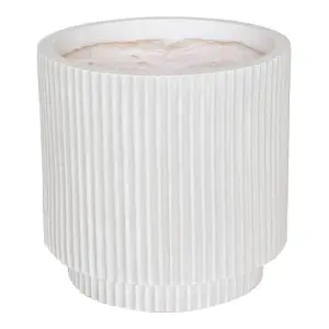 IDEALIST 24cm Small Round Planter, Ribbed White Reinforced Stone Cylinder Outdoor Plant Pot D24 H24 cm, 7.6L