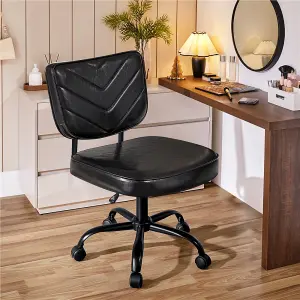 Yaheetech Faux Leather Armless Office Chair with Wheels - Black