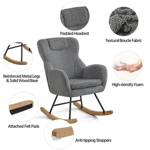 Yaheetech Dark Grey High Back Rocking Accent Chair with Beech Wood Legs