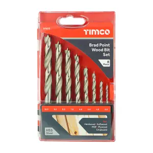 Timco - Brad Point Wood Bit Set (Size 8pcs - 8 Pieces)