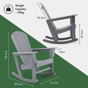 VonHaus Rocking Adirondack Chair, Grey Outdoor Rocking Chair for Garden, Waterproof HDPE Slatted Fire Pit Garden Chair