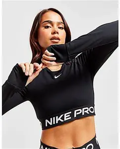 Nike Training Pro Long Sleeve Crop Top - Black - Womens - Size XL (UK