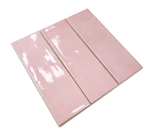 Top Ceramics Pink Gloss Metro Ceramic Wall Tile Flat Bumpy (L)300mm x (W)100mm Each box 0.84sqm