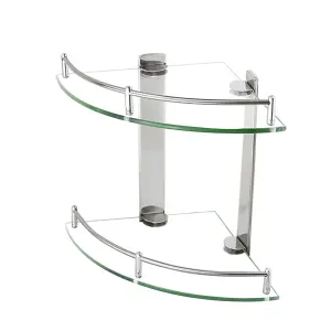 2 Tier Wall Mounted Tempered Glass Bathroom Corner Shelf Storage Organizer D 25 cm