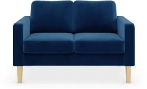 Dunelm Jacob Velvet Small 2 Seater Sofa, Mid Century, Blue, Luxe Navy, Fabric/Velvet