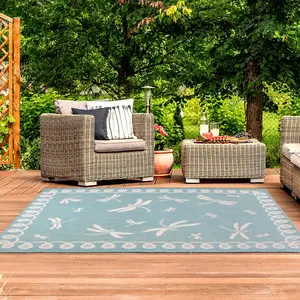 Teal Outdoor Rug, Animal Bordered Stain-Resistant Rug For Patio Garden Balcony, Modern Outdoor Area Rug-60cm X 120cm