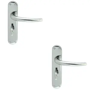 2 PACK - Rounded Sleek Bathroom Latch Door Handle - Polished Chrome Lever on Backplate