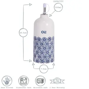 Nicola Spring - Hand-Printed Olive Oil Pourer Bottle - 500ml - Navy