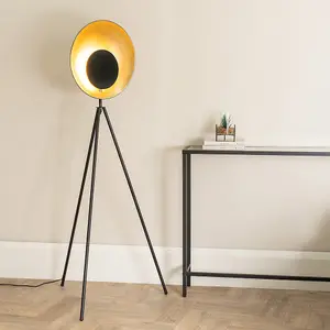 ValueLights Saffy Matt Black Metal Integrated LED Tripod Metallic Shade Floor Lamp