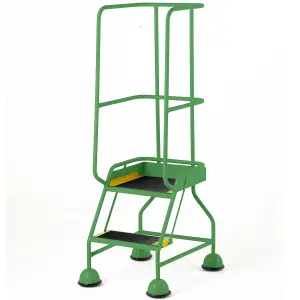 2 Tread Mobile Warehouse Steps & Guardrail GREEN 1.5m Portable Safety Stairs