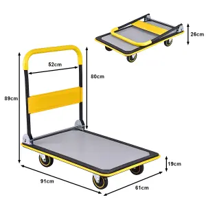 Costway Folding Push Cart Dolly Moving Hand Truck Rolling Flatbed Platform Cart 300KG