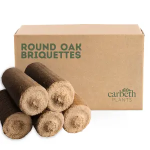 10kg Round Oak Briquettes - 5 x Hardwood Slow Burn Heat Logs - Clean Burn High Energy for Fires, Burners, Stoves & Chimineas