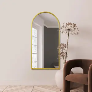 MirrorOutlet Arcus - Gold Framed Arched Leaner / Wall Mirror 55" X 27.5" (140CM X 70CM)