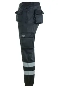 MS9 Mens Hi Viz Vis High Visibility Fleece Cargo Work Trousers Pants Joggers H1 Black - XL