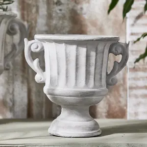 Vintage Style Concrete Grey Small Indoor Outdoor Planter Plant Pot with Baroque Scrolled Handles