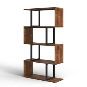 Chaneyra 5-Tier 80 x 143 cm Bookcase, S-Shaped Modern Bookshelf, Decorative Storage Shelving for Living Room HomeOffice, Retro Brown/Black