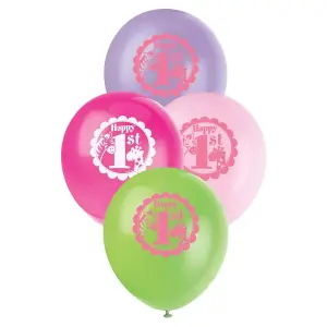 Unique Party Latex Safari 1st Birthday Balloons (Pack of 8) Pink/Green/Purple (One Size)