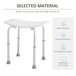 HOMCOM Aluminium Shower Stool w/ Adjustable Height Non-Slip Bath Stool White