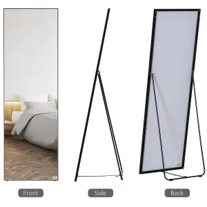 HOMCOM Full Length Mirror Floor Standing or Wall-Mounted, Dressing Mirror, Black