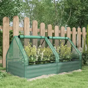 Outsunny Raised Garden Bed Planter Box with Greenhouse, Green and Dark Grey