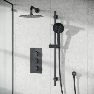 2-Way Overhead Rainfall Shower and Handset Complete Matte Black Wall Mounted Set