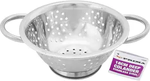 New Pack Of 2 Stainless Steel Deep Colander Cooking Kitchen Lightweight Strainer Food 18cm