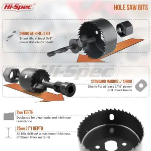 Hi-Spec 18pc Wood Hole Saws, Brad Points & Spade Drill Bit Set for Drill Drivers in a Compact Tool Kit Case