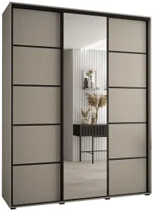 Dakota V Sleek Cashmere & Black Sliding Door Wardrobe 2000mm H2350mm D600mm with Mirrored Door, Ten Shelves, Two Hanging Rails