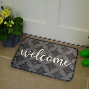 Grey Geometric Welcome Door mat, 60cm x 40cm