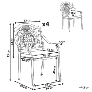 Set of 4 Garden Chairs with Cushions SALENTO Metal Dark Brown