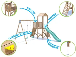 Dunster House Climbing Frame with Two Swings & Slide FrontierFort High Platform