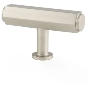 Industrial Hex T Bar Cabinet Door Knob - 55mm x 38mm - Satin Nickel Pull Handle