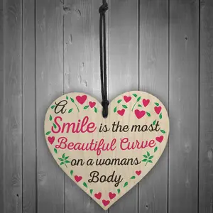 Red Ocean Smile Is The Most Beautiful Curve Wooden Hanging Heart Plaque